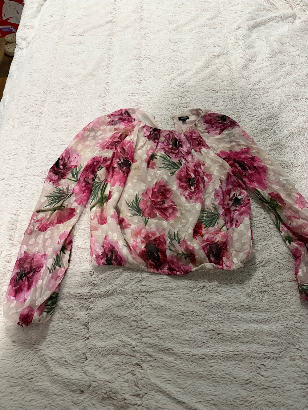 Express Pink Floral Sheer Long-Sleeve Blouse